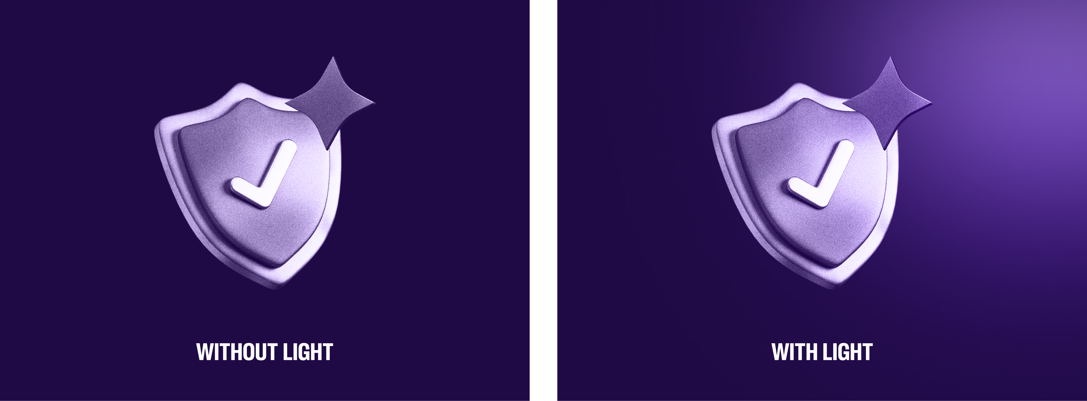 NRI Banking shield illustration on plain purple and illuminated purple backgrounds