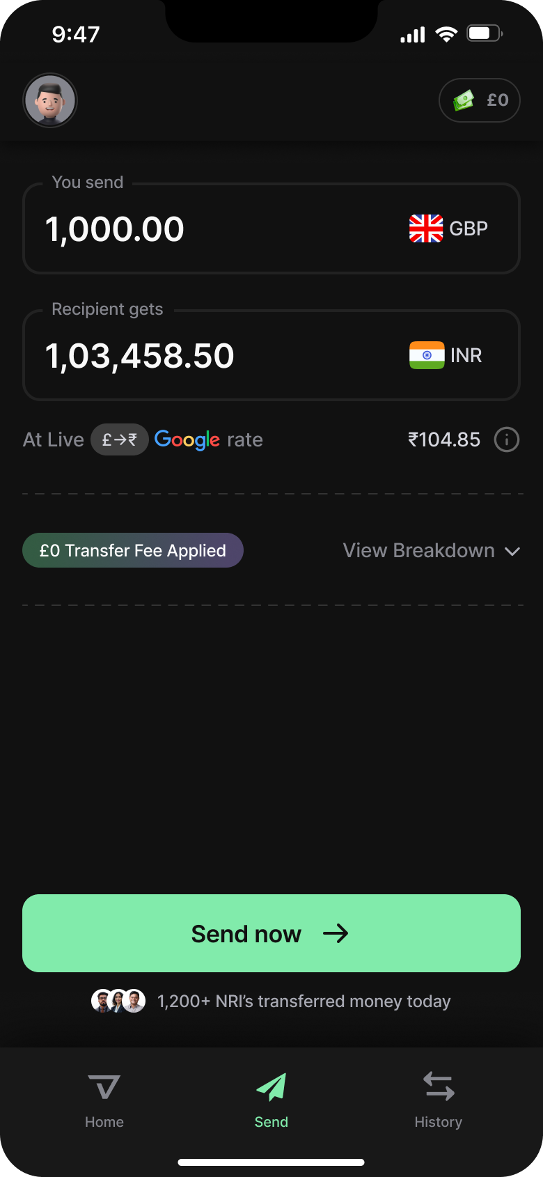 Money transfer amount and exchange rate