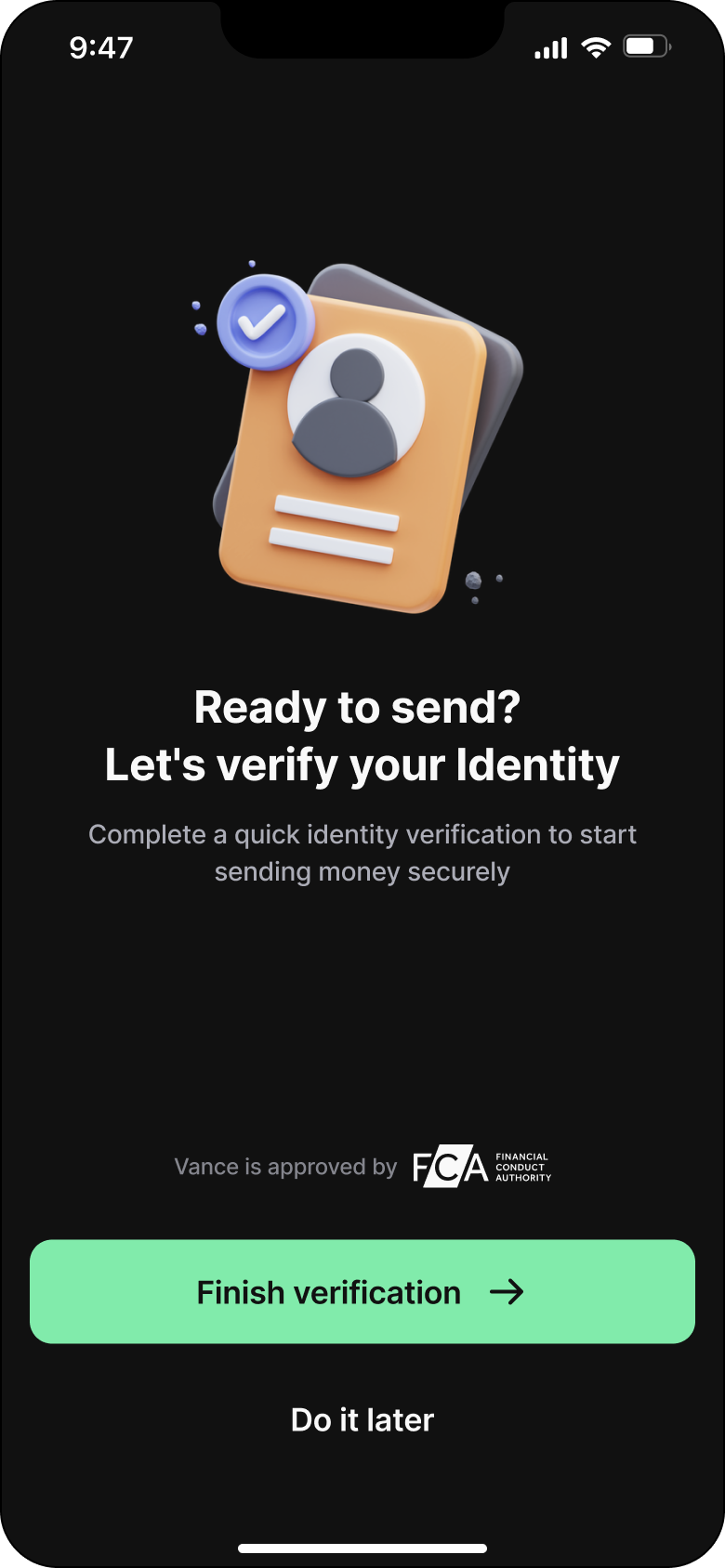 Identity verification before sending money