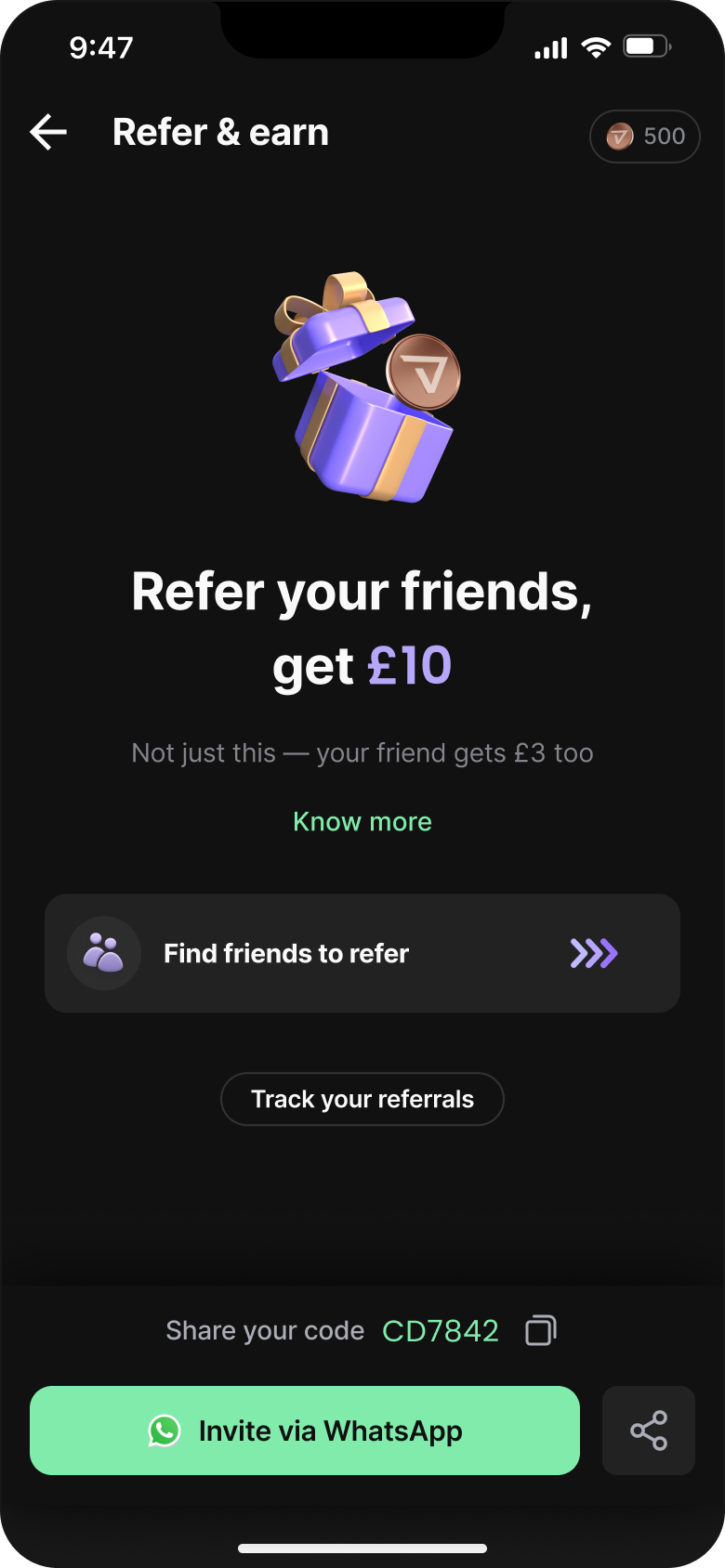 Invite friends and receive a referral reward