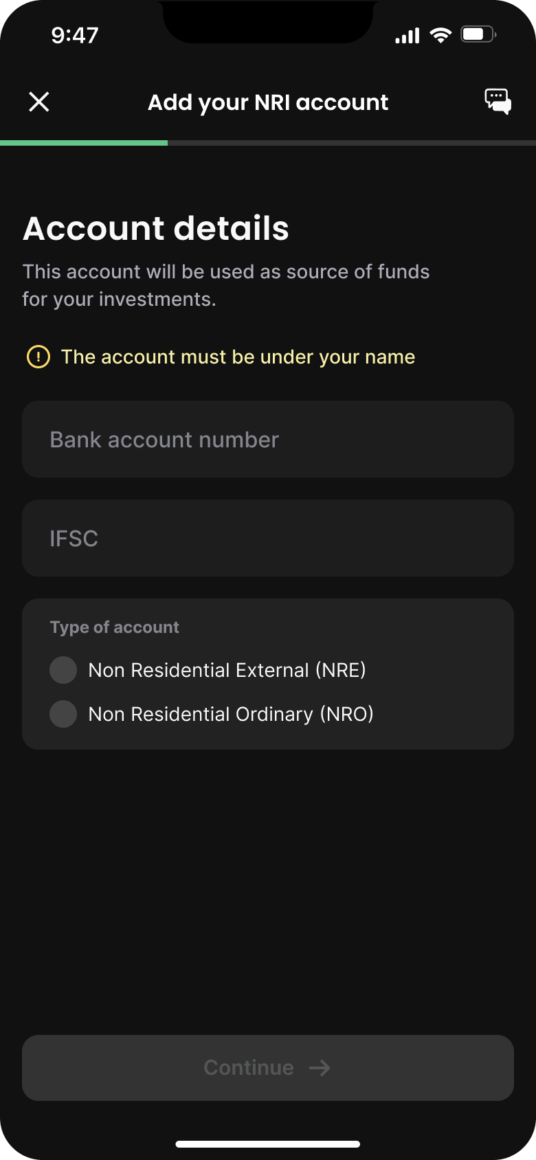 Investment account details