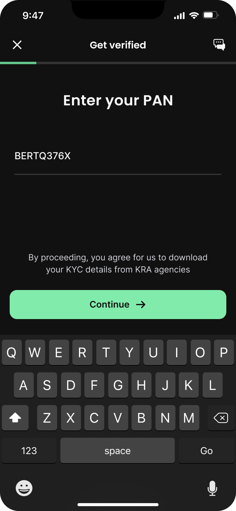 PAN entry for investment verification