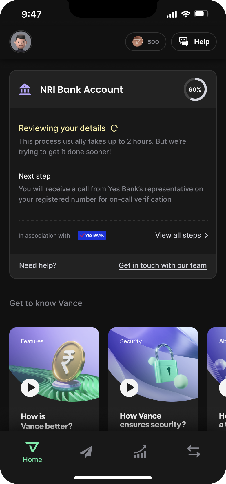 Account progress visible in the app home