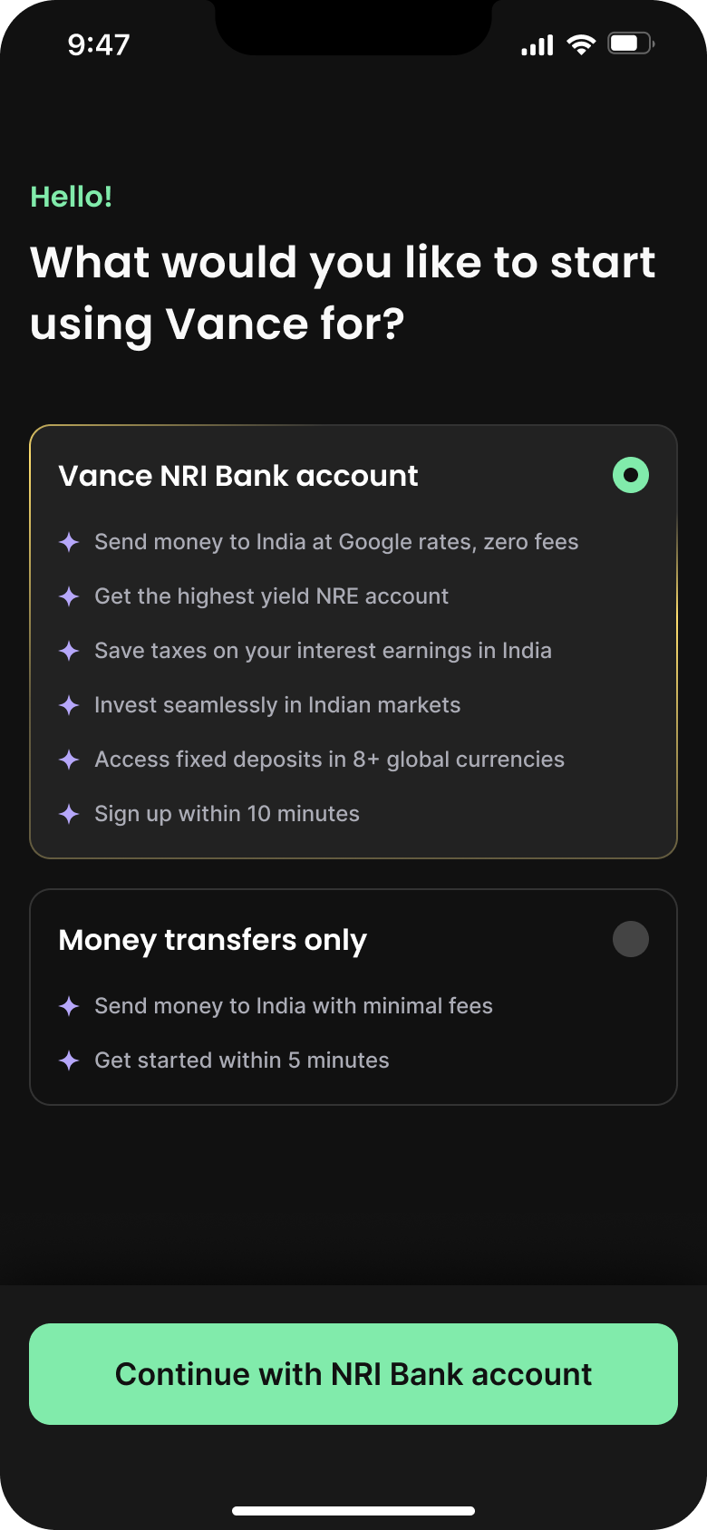 Choose an NRI account