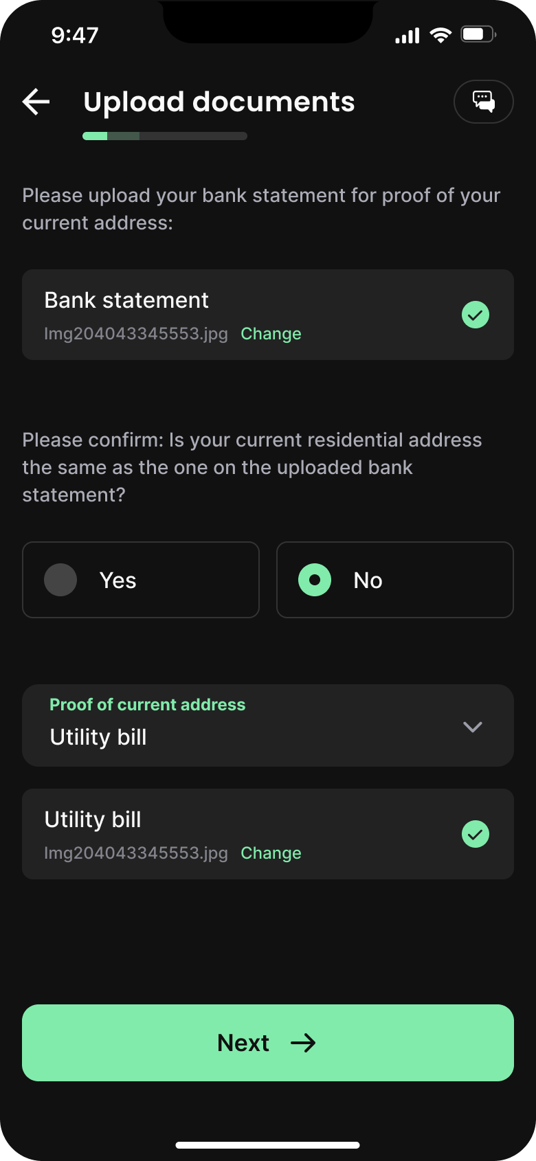 Upload account opening documents